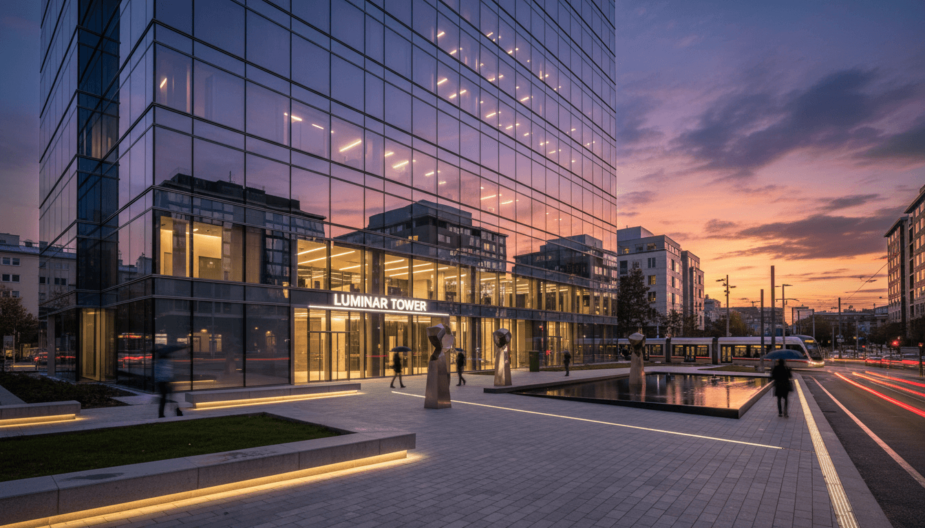 Modern glass office building exterior