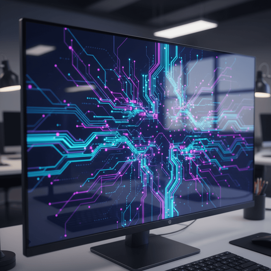 Futuristic AI data visualization interface with glowing networks