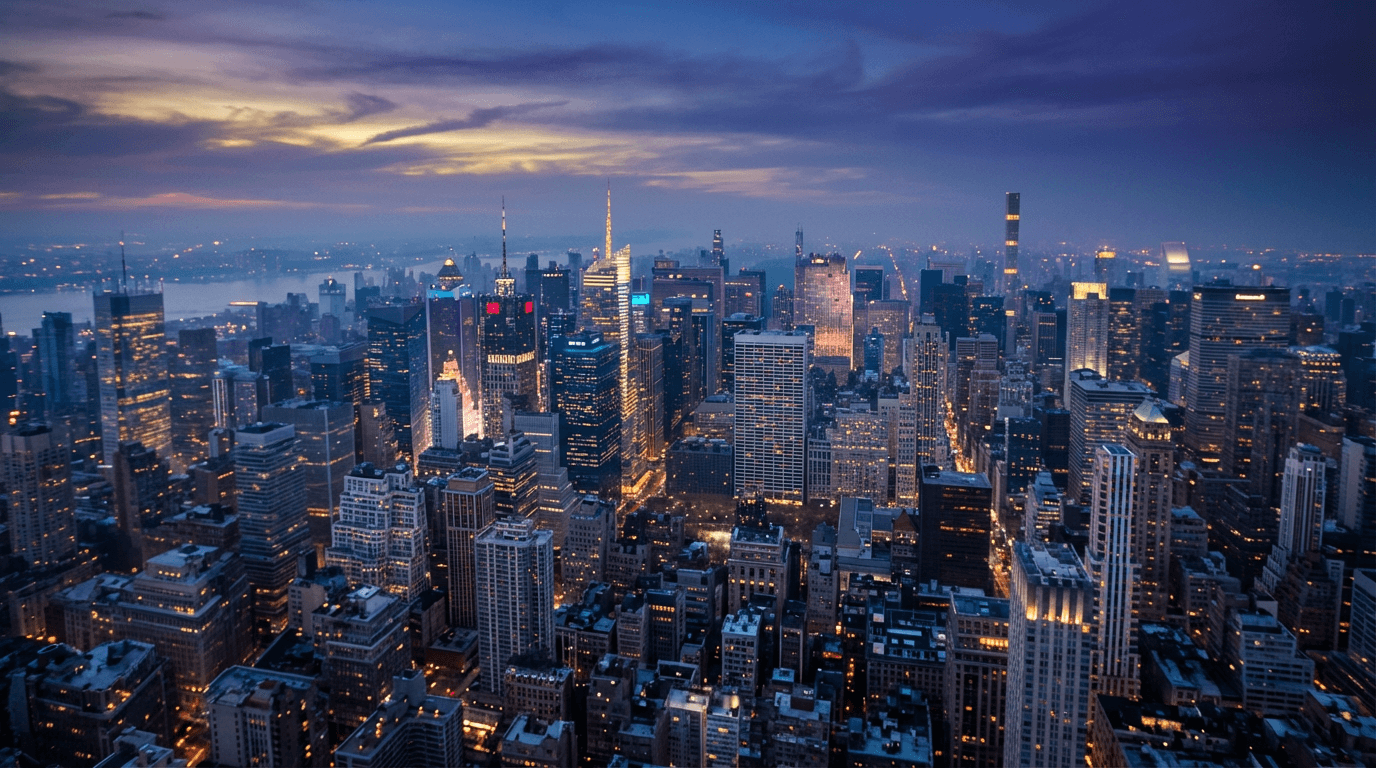 Modern city skyline at dusk